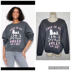 New Women Grayson Threads Peanuts Snoopy Jolly Christmas Gray Grey Sweatshirt XS